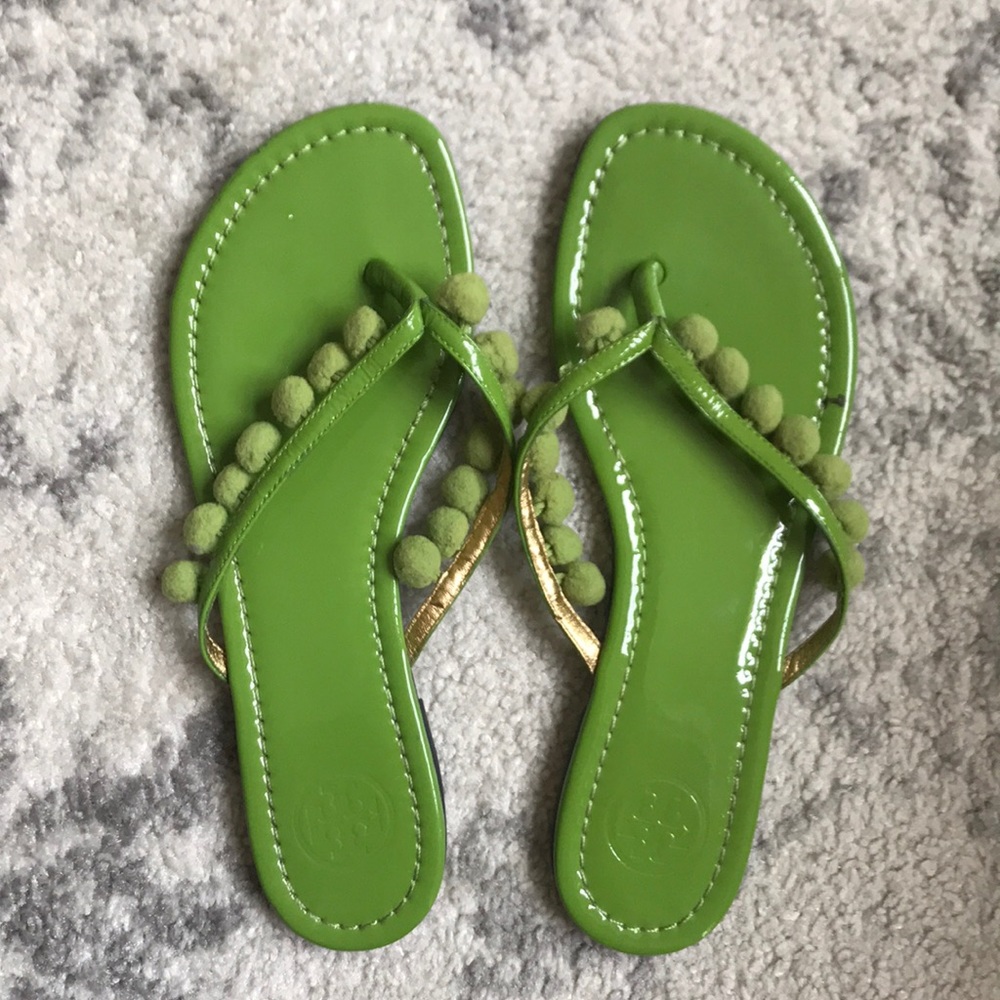 Tory Burch green flip flops